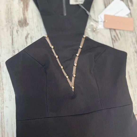 Three Floor Black Embellished Mesh Halter Dress Size 0 XXS Zip Back NWT - Picture 11 of 16